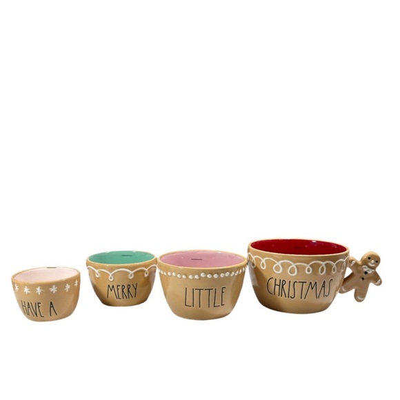 NEW Rae Dunn Gingerbread Man HAVE A MERRY LITTLE CHRISTMAS Measuring Cup Set/4 - Picture 4 of 5